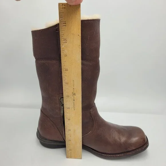 Ugg Bellevue Women's Sz 6.5 Leather & Genuine Sheepskin Wool Winter Boots Brown - Picture 12 of 16